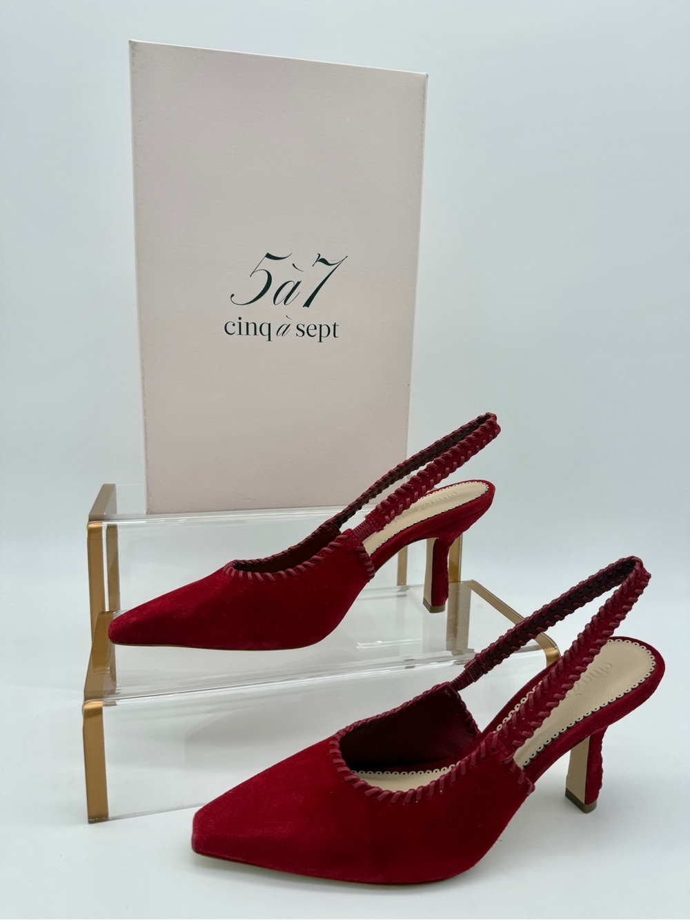 Cinq à Sept Suki Whipstitch Slingback Pump Bordeaux Red